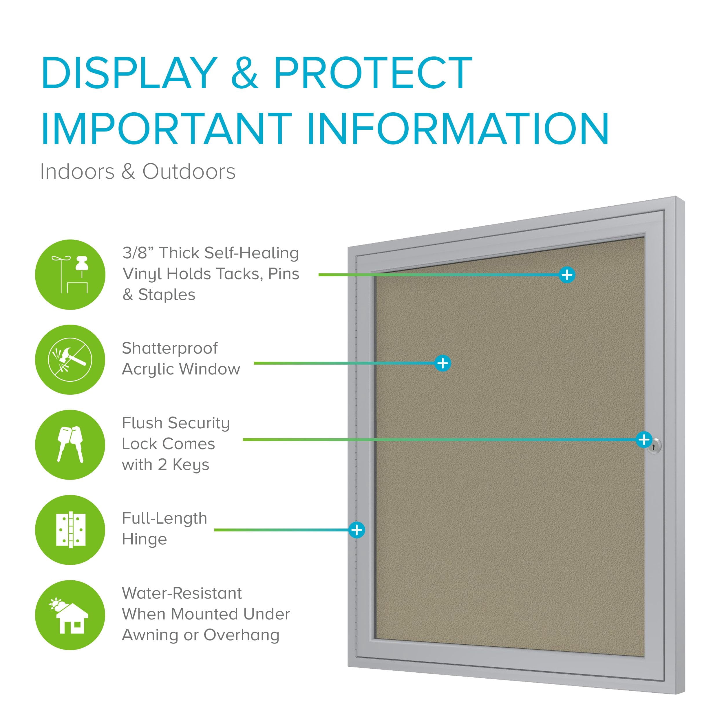 Pemberly Row Vinyl 36" x 24" 1 Door Enclosed Bulletin Board in Caramel