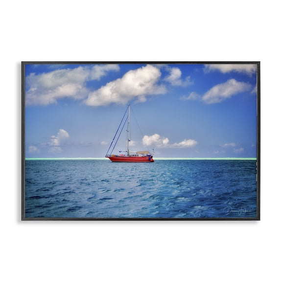 Stupell Industries Coastal Ship & Cloudy Sea Black Framed Giclee Art, 18 x 12, by Dennis Frates