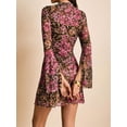 thumbnail image 5 of Women'S Print Mini Dress Y2k Bell Long Sleeve Short Dresses Going Out Party Clubbing Outfits Pink M, 5 of 8
