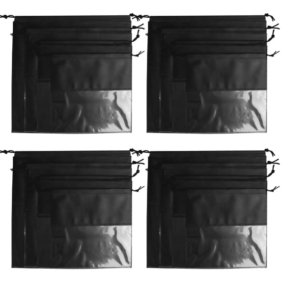 16 Pcs Dustproof Drawstring Storage Bags with Transparent Windows, Non-Woven Fabric Ideal for Organizing and Protecting Items
