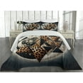 thumbnail image 2 of Ambesonne Leopard Quilted Coverlet 3 Pcs, Polygonal Globe Full Moon, Queen Size, Dark Blue Grey and Amber, 2 of 4