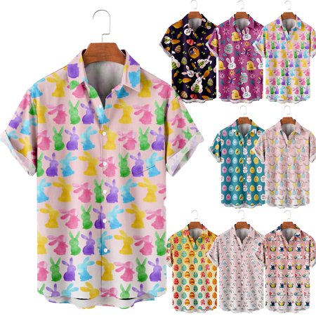 

Easter Unisex Button Down Hawaiian Shirt Easter Fashion Short Sleeve Clothes For Men Kids
