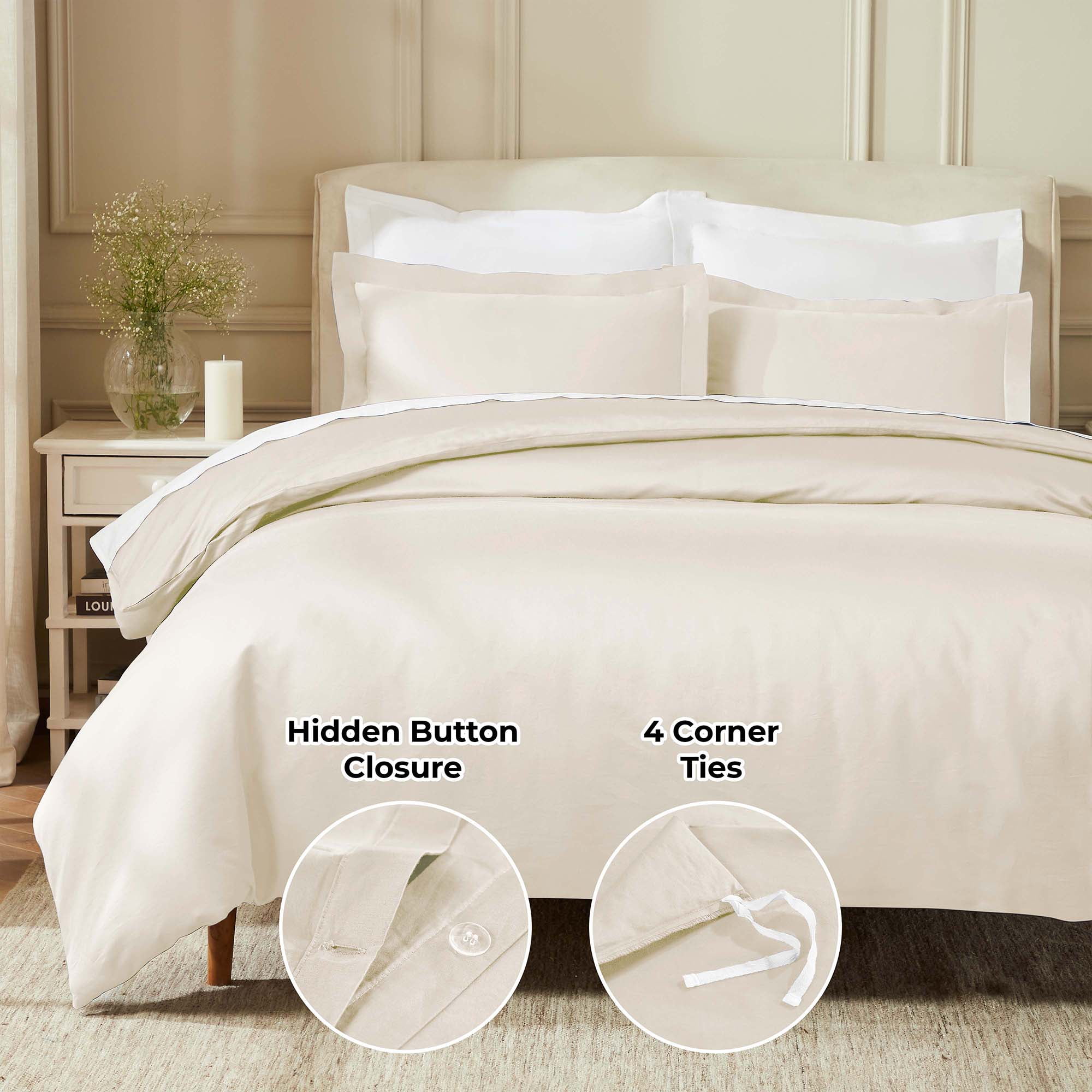 Superior Egyptian Cotton 850 Thread Count Duvet Cover Set, Full/Queen, Ivory