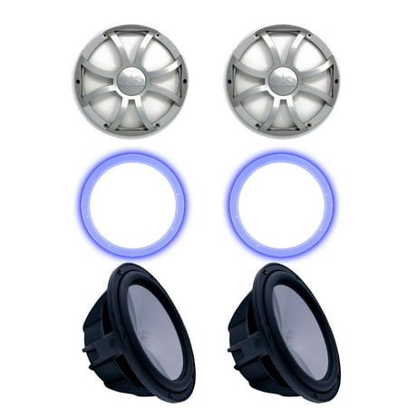Two Wet Sounds Revo 10  Subwoofers  Grills  & RGB LED Rings - Black Subwoofers & Silver XS Grills - 2 Ohm price history on PriceWatchPro