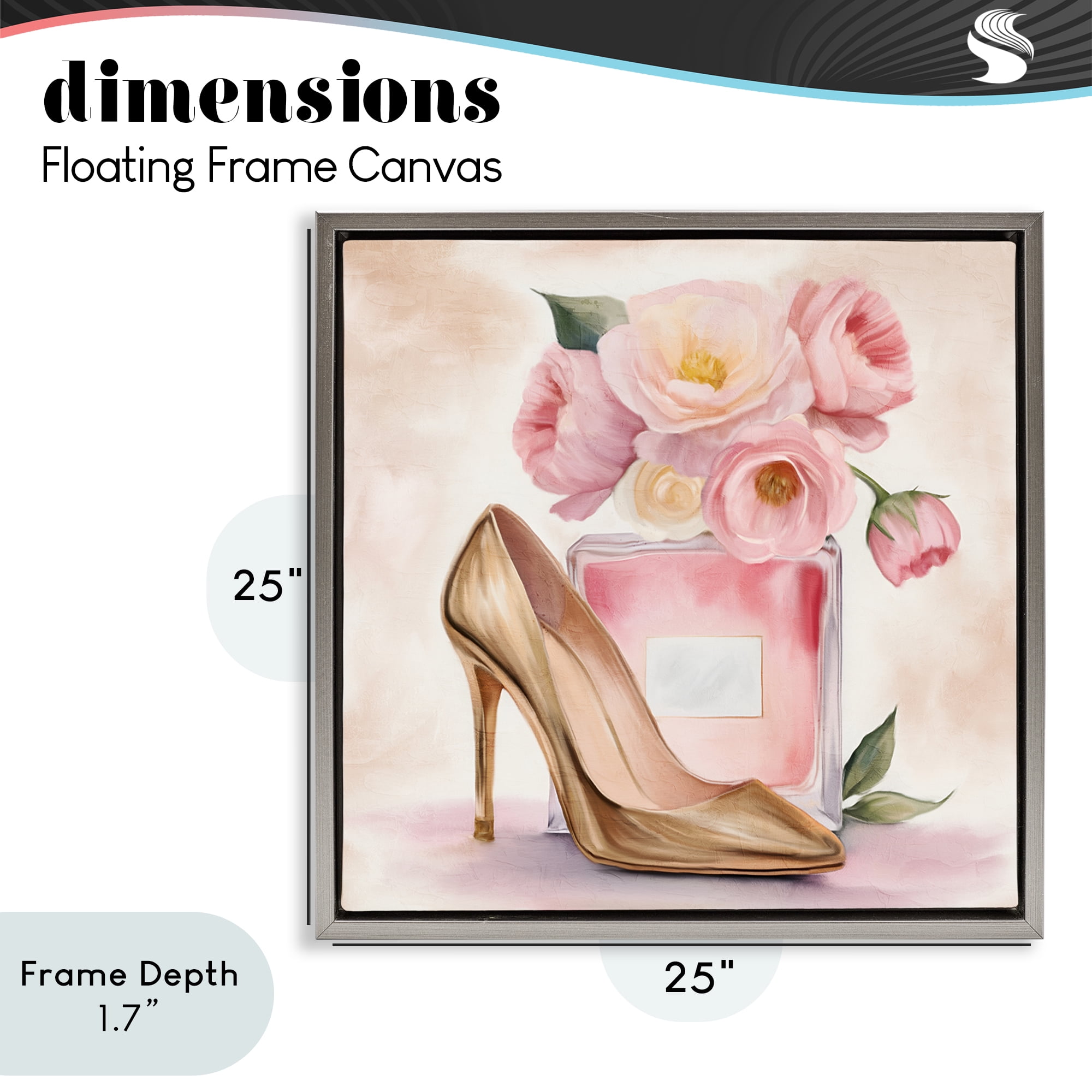 Stupell Industries Pink Beauty Heel & Flowers Gray Framed Floater Canvas Wall Art, design by Kim Allen
