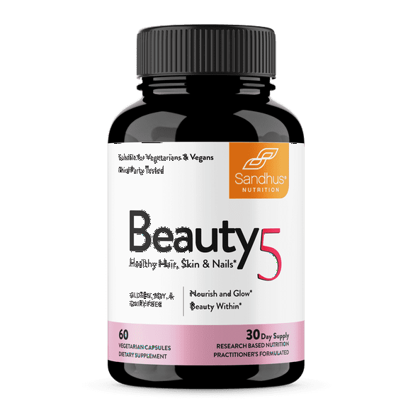 Sandhu’s Beauty5 Capsules, Collagen Synthesis Supplement, for Healthy Hair, Skin & Nails, 60 Ct.