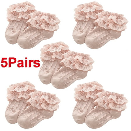 

5 Pairs Baby Lace Ruffle Socks Newborn Cotton Baby Girls Sock Cute Toddler Socks Princess Style Baby Accessories(3-5Years Light pink)