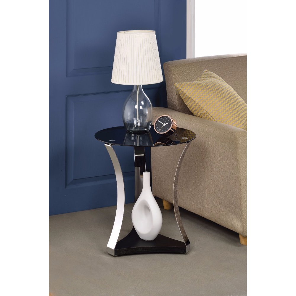 End Table, Black Glass & Chrome