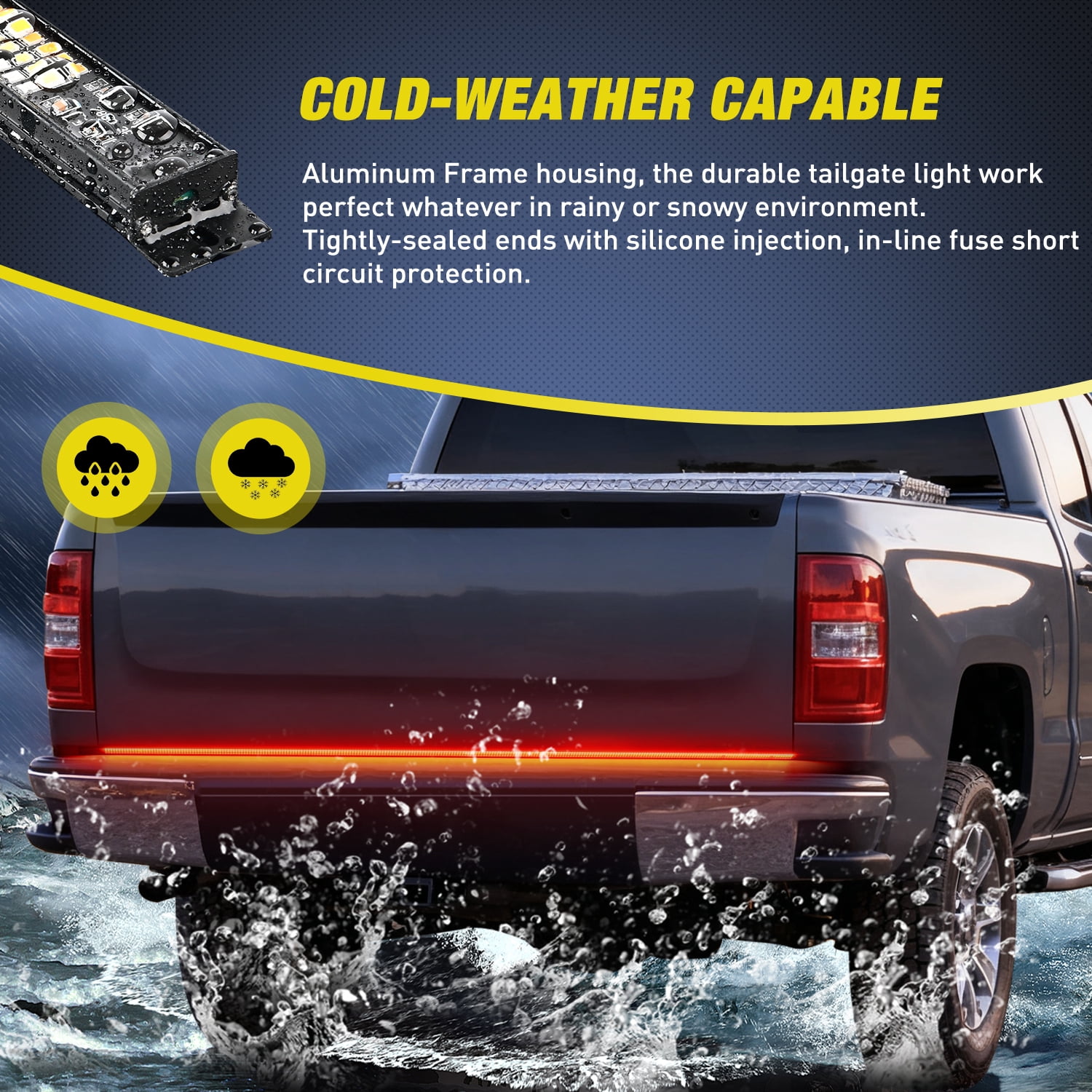 Nilight Truck Tailgate Light Strip 60" Aluminum FrameTriple Row Light Bar 1200 LED w/ Red Running Brake White Reverse Light Red Sequential Turn Signal