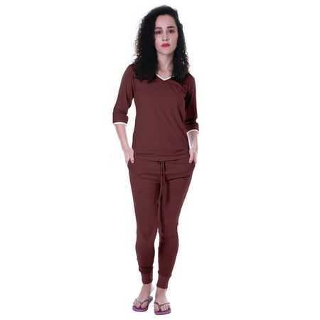 

Moomaya Womens Plain Nightwear Set w/ Pyjama Cotton Sleepwear 2 Pcs Nightdresses