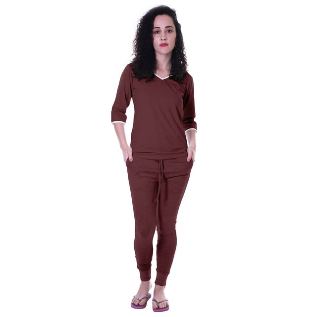 Moomaya Ensemble de Nuit Uni pour Femmes avec Pyjama en Coton Tenue de Nuit 2 Pcs Chemises de Nuit