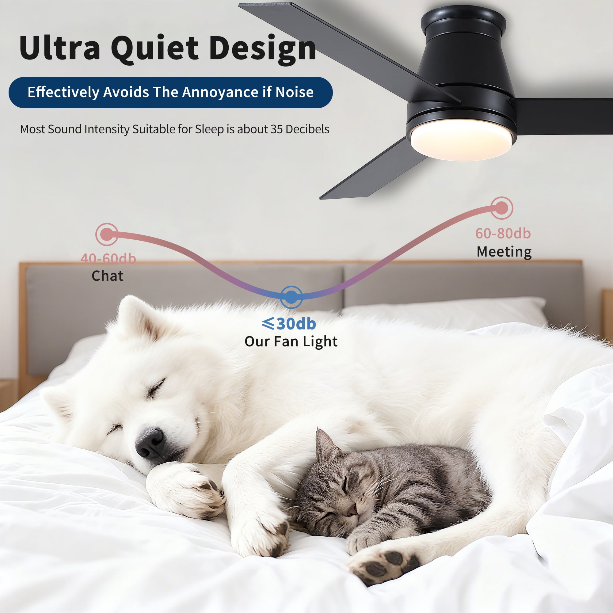 Leumius 48" Black Lowe Profile Ceiling Fan with Dimmable 3CCT LED Light,Modern Ceiling Fan for Living Room Bedroom