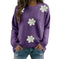 thumbnail image 4 of Women's Embroidered Beaded 3D Floral Sweater, Machine Knit Crewneck Pullover, Dimensional Floral Applique Blouse, Elegant Floral Embroidery Top, Holiday Party Sweater for Women Purple XL, 4 of 9