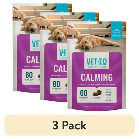 (3 pack) VetIQ Calming Support Supplement Soft Chews for Dogs, Hickory Smoke Flavored Soft Chews, 60 Count