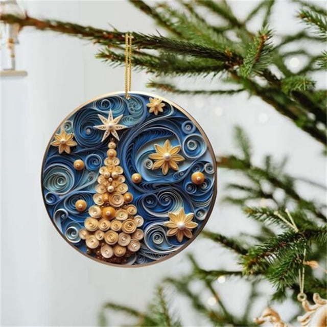 Xihbxyly Adorno Navideño Colgante, Diseño Misterioso En Azul Marino y Dorado, Elegante Material Acrílico, Adorno Único para El Hogar o El Coche, Ideal Como Regalo Navideño, Tamaño de 8 Cm, Patrón Exq
