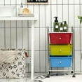 thumbnail image 2 of CZMDZH Rolling Cart with Drawers, Craft Organizer with Wheels, 3 Drawer Storage Container Bins for Back to School Office Scrapbook Paper Tools Red, Green & Blue, 2 of 18