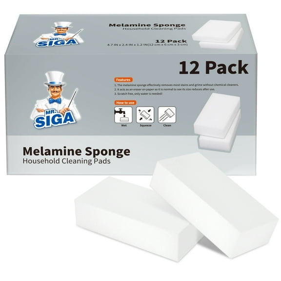 MR.SIGA Melamine Eraser Sponge, Magic Eraser Cleaning Pads, 12 Count, Size 3.1" x 2" x 1"