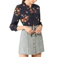 thumbnail image 2 of Allegra K Women's Tie Ruffled Neckline Polka Dots Floral Blouse Tops, 2 of 6