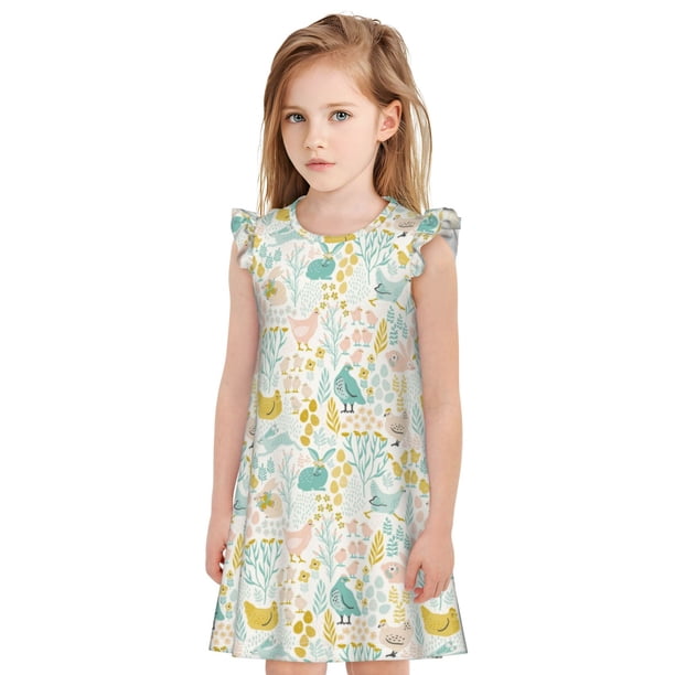 Balery Funny Chicken Camisón de princesa para niñas, pijama de algodón con mangas abullonadas, suave y bonito.-X-Large