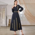 thumbnail image 3 of Women Muslim Arab Robe Navy Blue Embroidered National Polka Dot Print Long Sleeves Tie Fashion Four Seasons Long Skirt, 3 of 13
