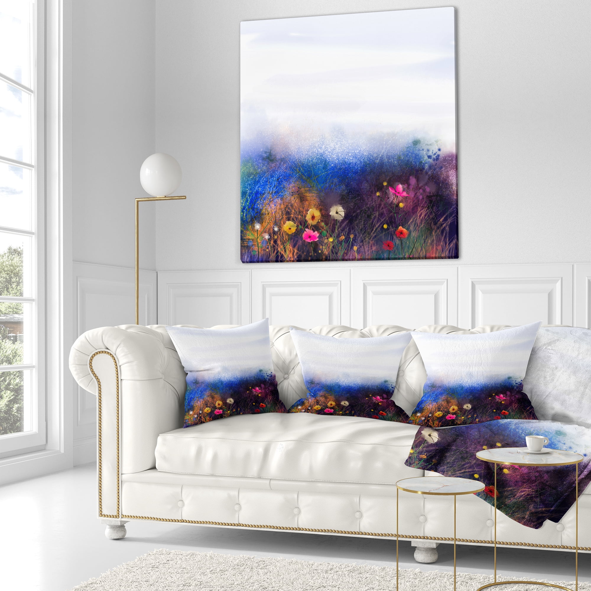 Designart Watercolor Painting Flower in Meadow - Floral Throw Pillow - 18x18
