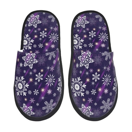 Balery Christmas Purple Snowflakes Slient Indoor Furry Fleece Comfort House Shoes Soft Non-Slip Home Shoes Cotton slippers House Slippers-- Medium