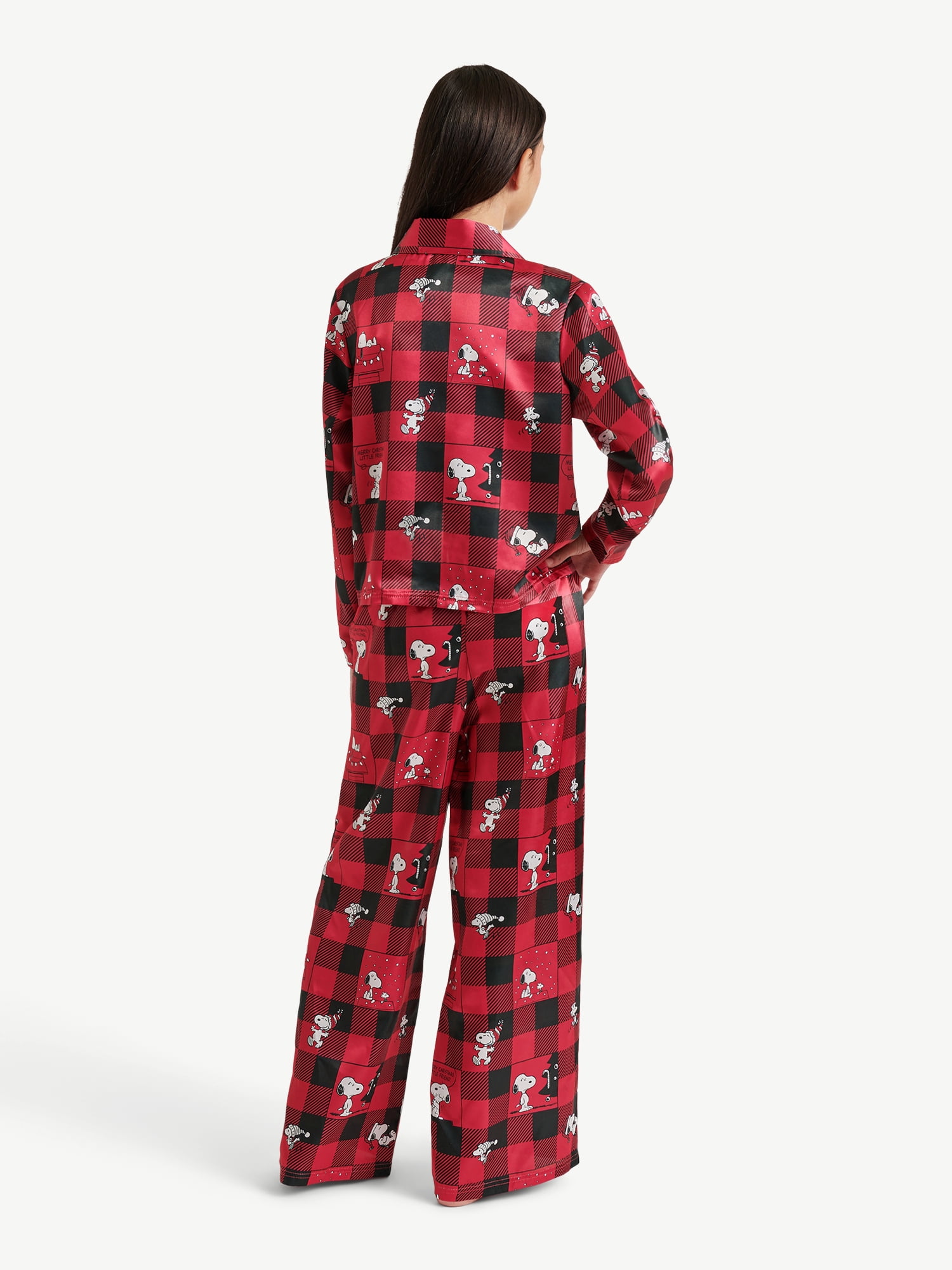 Justice x Snoopy Girls Long Sleeve Notch Collar Sleep Top and Sleep Pants, 2-Piece, Sizes 4-18