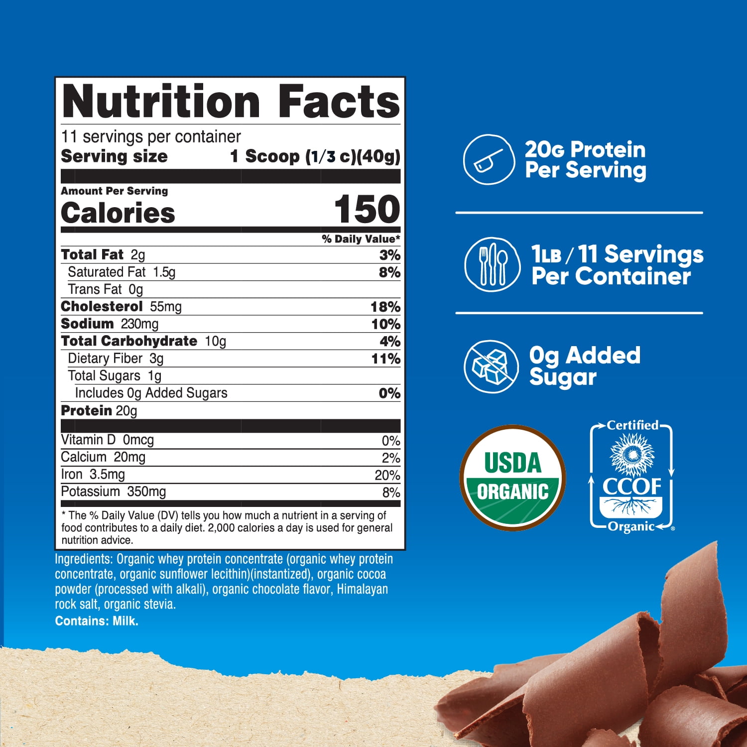 Nutricost Organic Whey Protein Concentrate, Double Chocolate Flavored, (1LB) - Gluten-Free, Non-GMO