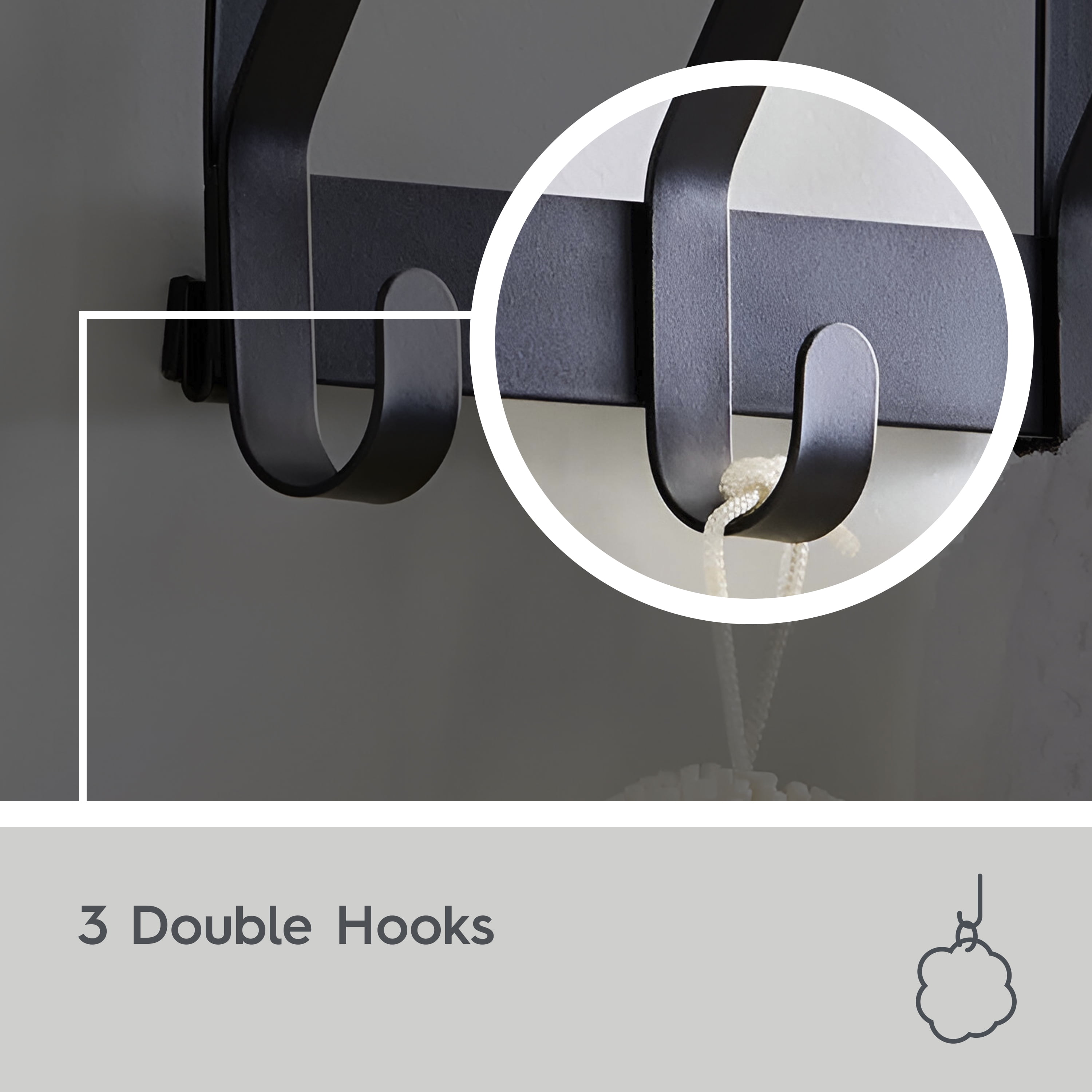 Better Homes & Gardens SnugFit Over-the-Door Hook Rack – 3 Double Hooks, Matte Black Steel