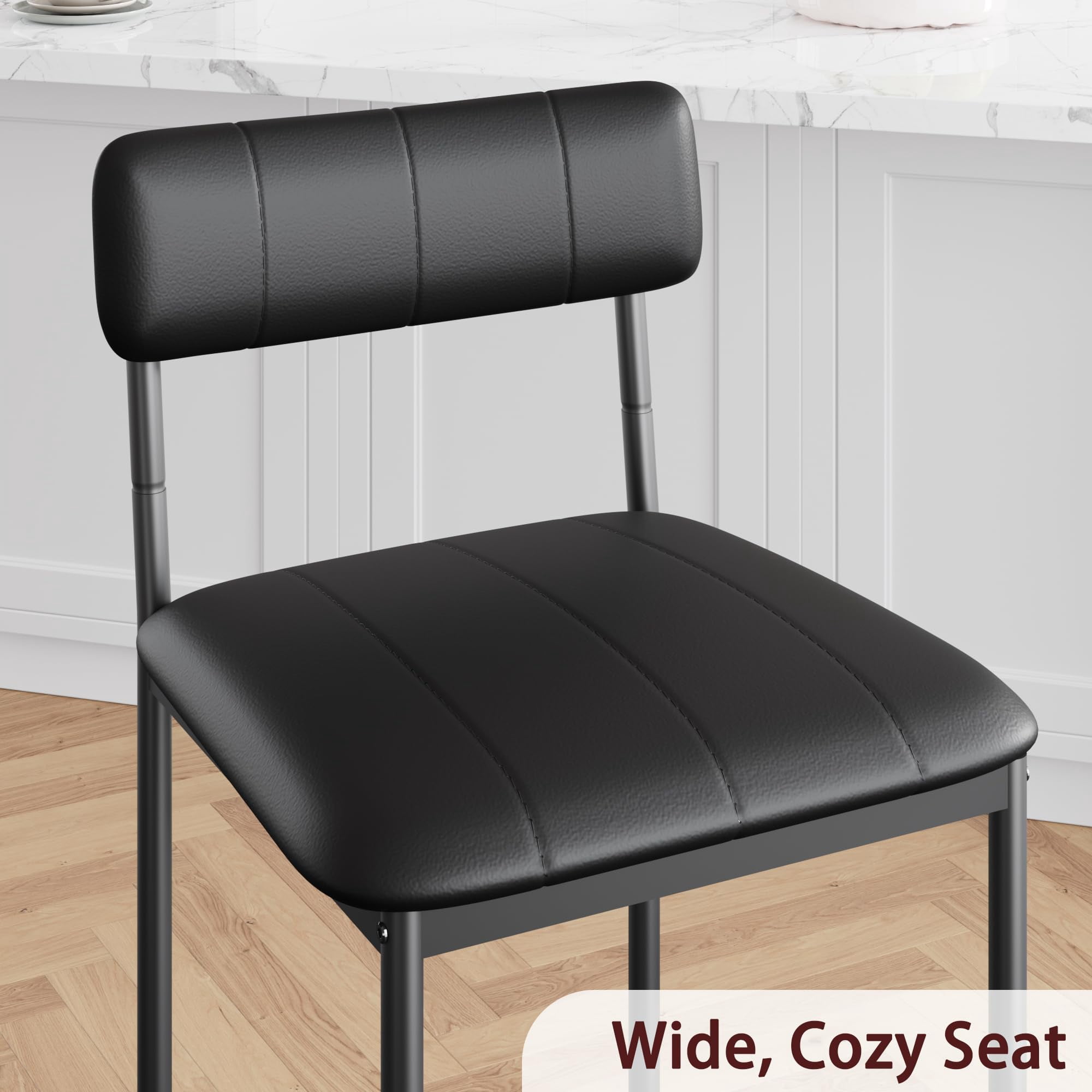 Maritcute Bar Stools Set of 2, Counter Height Bar Stools with Footrest, PU Leather Kitchen Barstools, Bar Chairs with Back for Kitchen Island, Apartment, Counter Bar, Easy Assembly, Classic Black