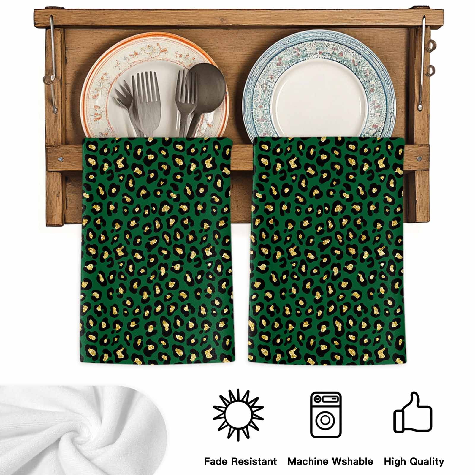 Green Black Kitchen Towels Set of 3, Elegant Modern Abstract Art Luxury Absorbent Dish Towels for Kitchen, Microfiber Hand Towel, Quick Drying Tea Towel for Cleaning Decorative Dishcloths