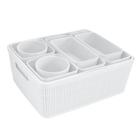 Simplify 10 Pack Plastic Organizing Storage Basket Set, White