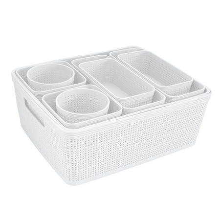 Simplify 10 Pack Organizing Basket Set in White Plastic
