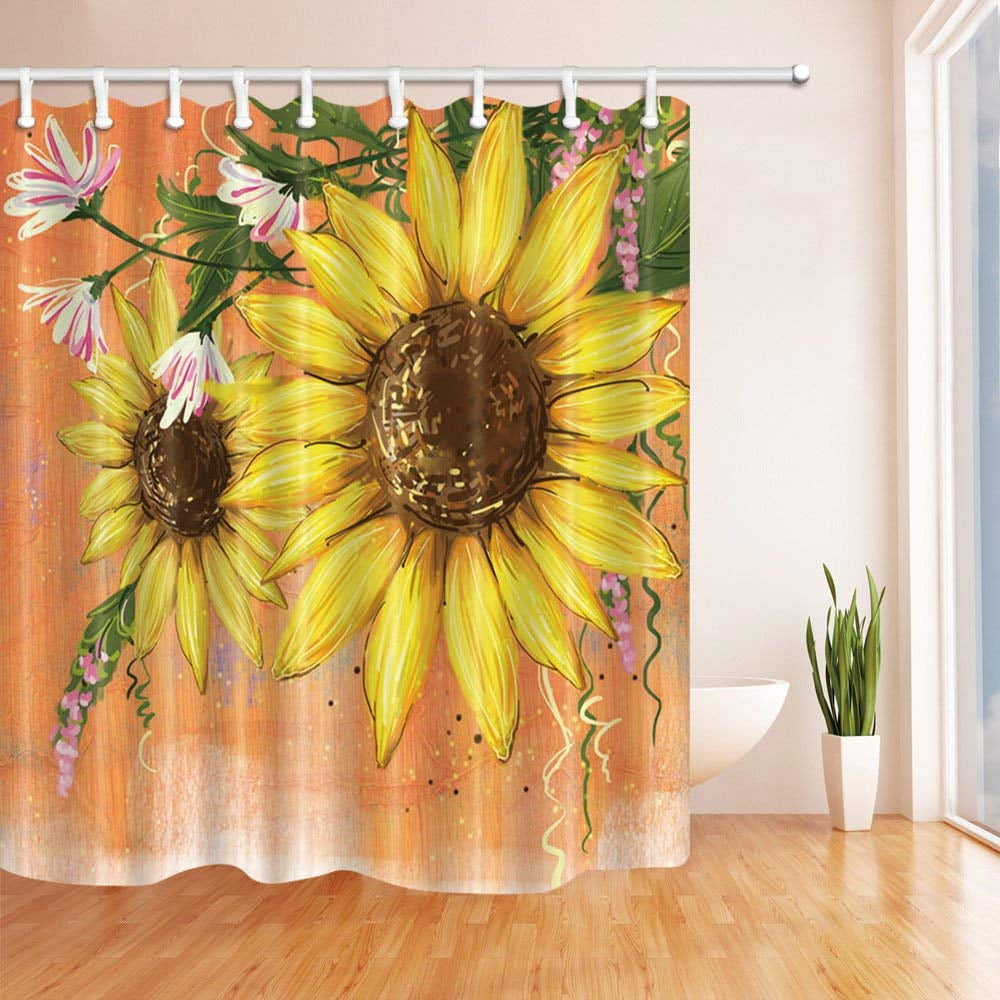 WOPOP Flowers Decor Watercolor Sunflower Polyester Fabric Bathroom Shower Curtain 66x72 inches