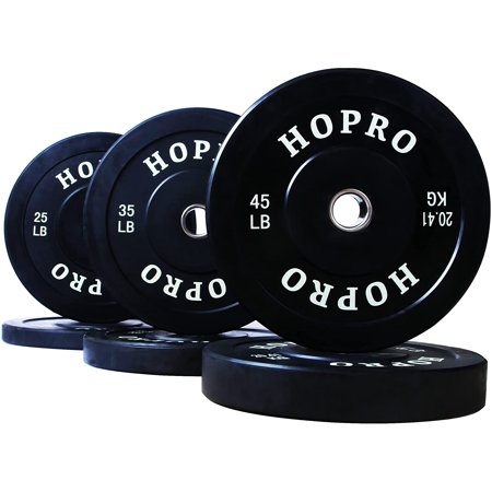 BalanceFrom HOPRO Olympic Bumper Plate Weight Plate with Steel Hub, Black, 210 lbs Set