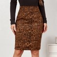 thumbnail image 2 of Defitshape Women's Cheetah Print Skirt Faux Suede Casual High Waist Bodycon Knee Length Leopard Animal Printed Fitted Back Slit Vent Zipper Midi Pencil Skirts Khaki 4-6, 2 of 5