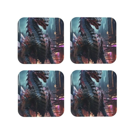 

Tideii Urban Mechanical Dragon for Leather Coasters 4 Pieces Anti-fouling and Anti-scalding Decorative Coasters Suitable for Restaurants Kitchens Coffee Shops-Square