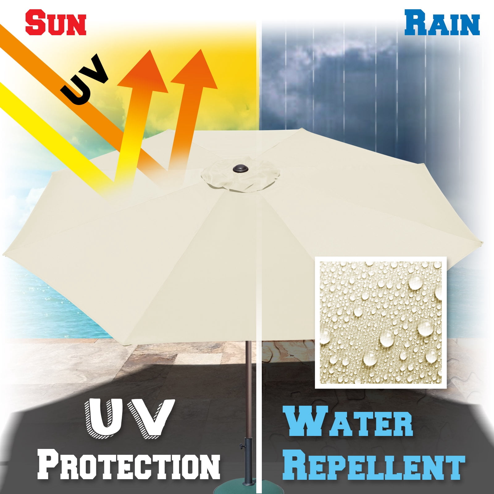 Sunrise Outdoor 10' Patio Umbrella 8 ribs with Tilt and Crank Garden Parasol Market Sunshade Umbrella (Ecru)