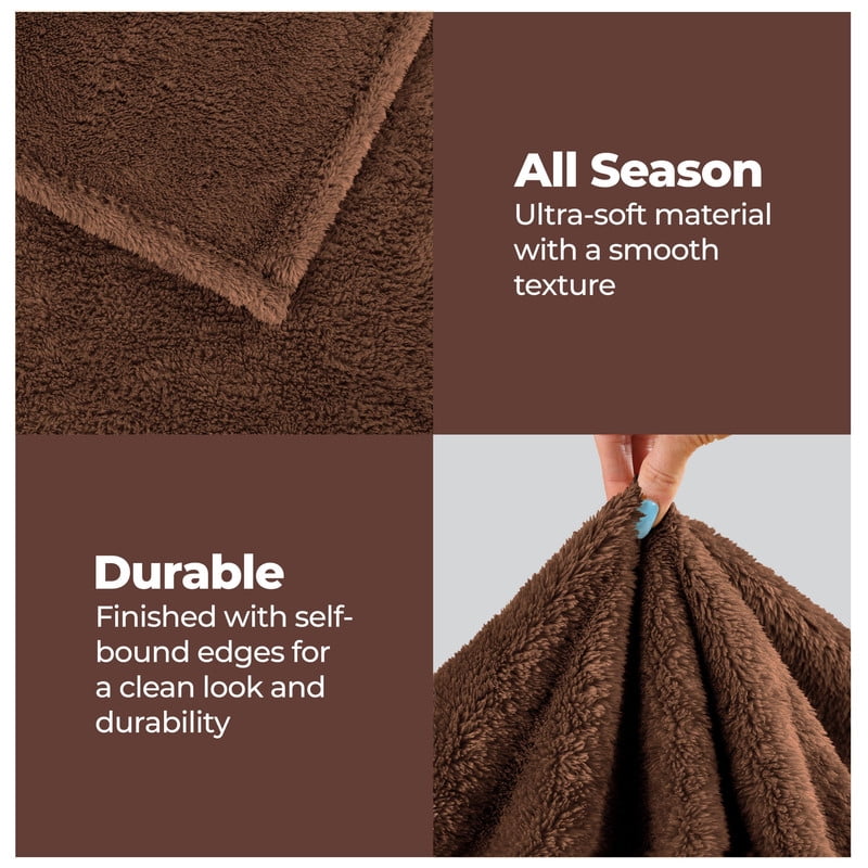 Superior Super Soft Plush Fleece Blanket 50" x 60", Bed & Couch Blankets, Throw, Chocolate