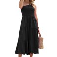 thumbnail image 1 of Vestido a media pierna con capas para fiesta en la playa con volantes de color sólido sin mangas con hombros descubiertos bohemio de verano para mujer Adepaton BST3000189-3, 1 of 6