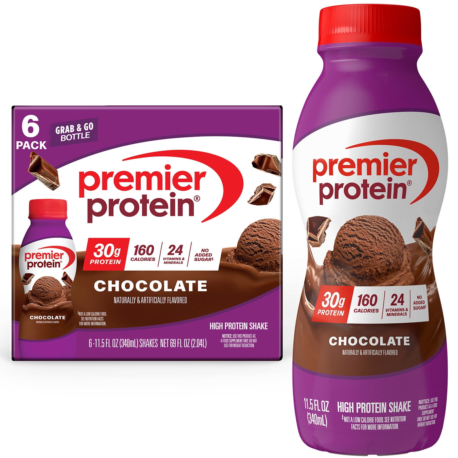 (4 pack) Premier Protein Shake, Chocolate, 30g Protein, 11.5 Fl Oz, 6 Ct