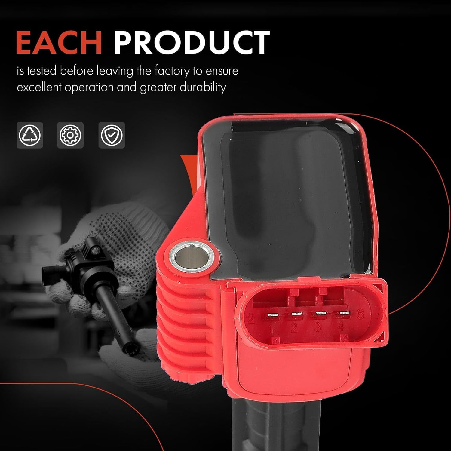 A-Premium (Red) Engine Ignition Coil Pack Compatible with Volkswagen Jetta, Passat, Golf, Tiguan, Beetle, Atlas & Audi A4, A4 allroad Quattro, Q5, Q7, A5 Quattro Sportback, A6 Quattro, A3, 4-PC Set
