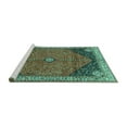 thumbnail image 2 of Ahgly Company Machine Washable Indoor Square Medallion Turquoise Blue Traditional Area Rugs, 3' Square, 2 of 4