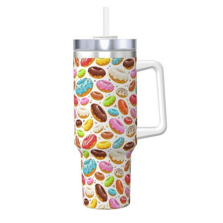 

Goofa Color Donut Print 40oz Ice Bully With Handle And Straw Stainless Steel Vacuum Insulated Cup And 2 In 1 Straw Lid