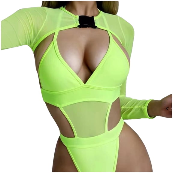 Sngxgn Women's Swimsuits Tummy Control Cutout High Waisted Bathing Suit Wrap Tie Back Swimsuit(Green,L)