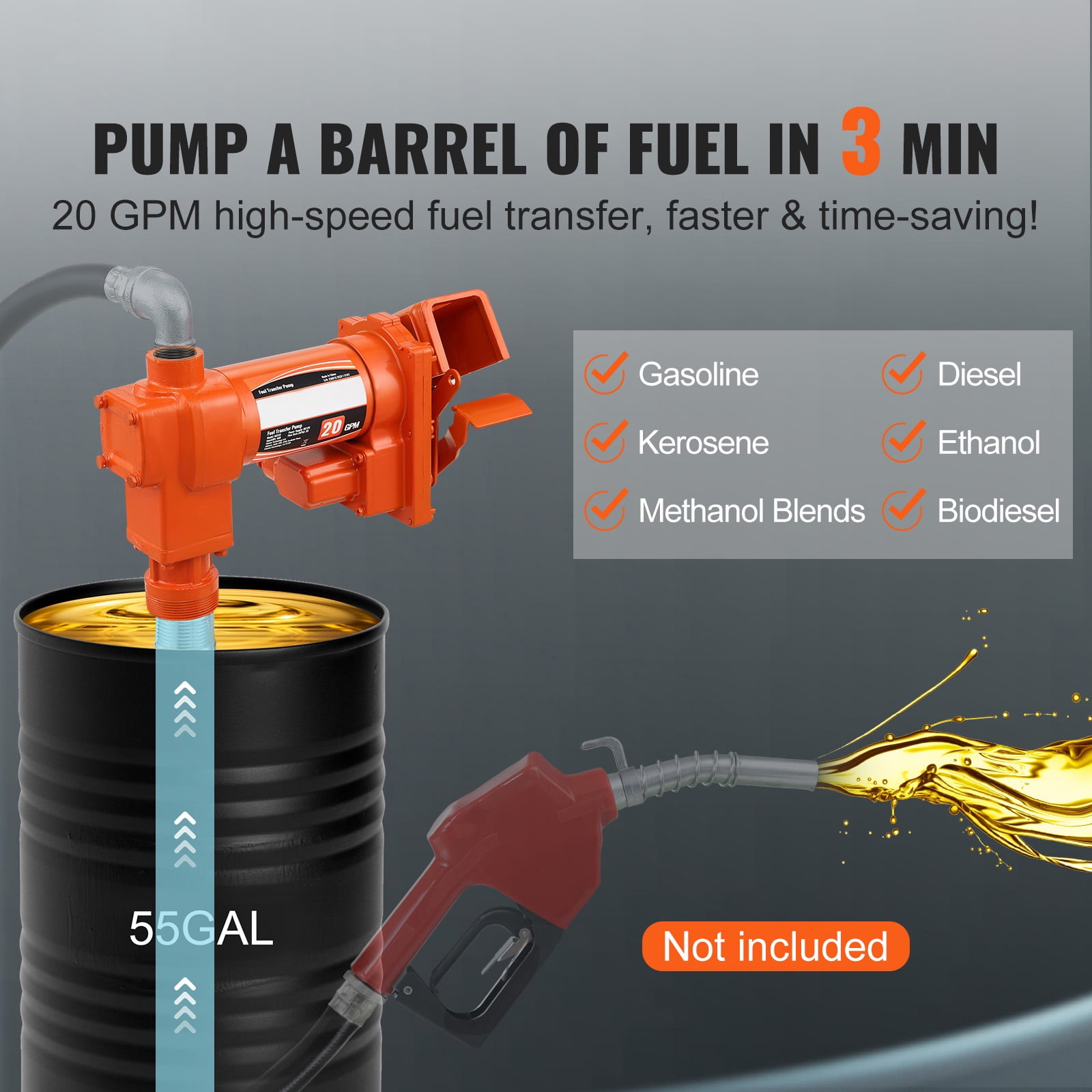 KFFKFF Fuel Transfer Pump Gasoline Pump 20GPM 12V for Transfer of Gasoline Diesel