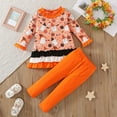 thumbnail image 2 of CONFREE Halloween Clothes Set for Toddler Girl Long Sleeve Cute Pumpkin Print Tops Pants 2Pcs Hallowmas Outfit Set Fall Clothing Set, 2 of 9