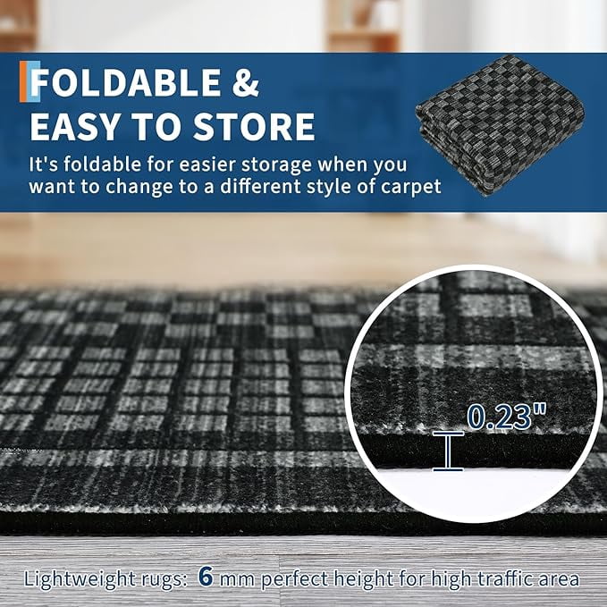Washable Runner Rug 2x6 Kitchen Rugs Non Slip Washable Modern Black Indoor Entryway Rug Farmhouse Soft Bath Mat Stain Resistant Carpet for Bedroom Hallway Laundry 2'x6' Black