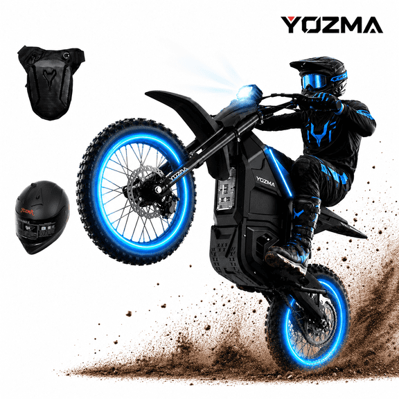Yozma IN10 2600W Electric Dirt Bike, 40 MPH, 48V 23.4Ah, 53-Mile Range, XL Helmet Bundle, Black