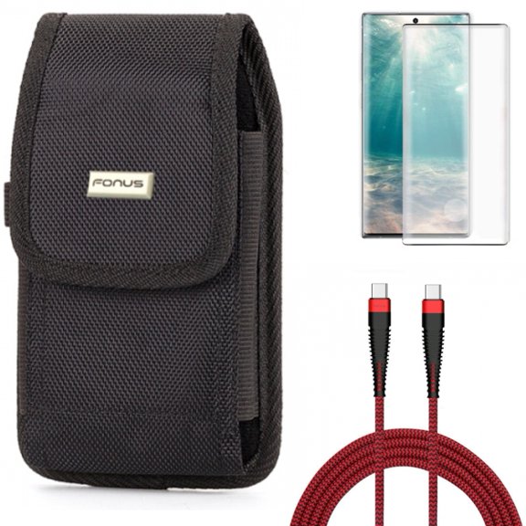 10ft PD Cable & Case Belt Clip & Screen Protector for Samsung Galaxy Note 20 (6.7") - Combo with Type-C to USB-C Charger Cord & Swivel Holster & Tempered Glass (Fingerprint Unlock)